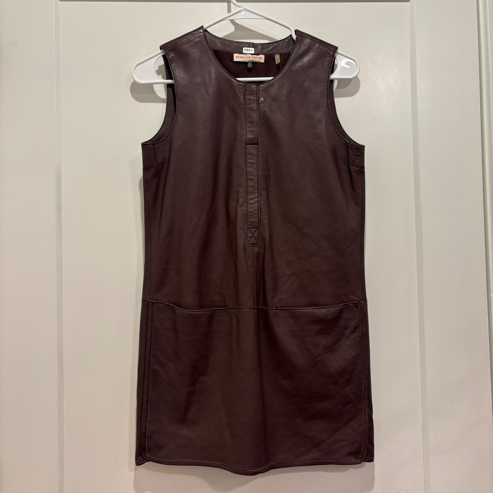 Rebecca Taylor Brown Genuine Lamb Leather Sleeveless Shift Mini Dress Size 2